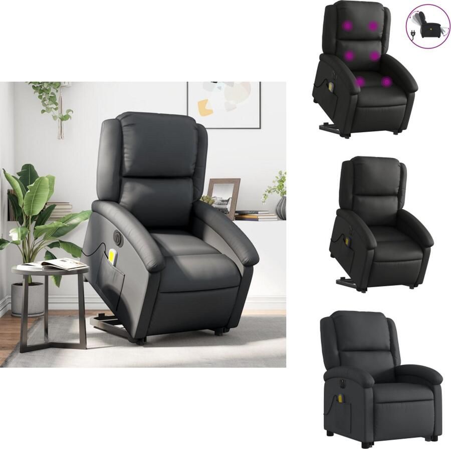 VidaXL Elektrische Sta-op-massagestoel Elektrische Sta-op-massagestoelen Elektrische Massagestoel Elektrische Sta-op-stoel Sta-op-massagestoel elektrisch echt leer zwart