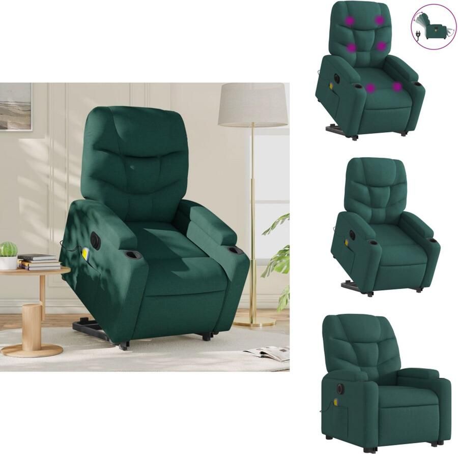 VidaXL Elektrische Sta-op-massagestoel Elektrische Sta-op-massagestoelen Massagestoel Sta-op-massagestoel elektrisch verstelbaar stof donkergroen