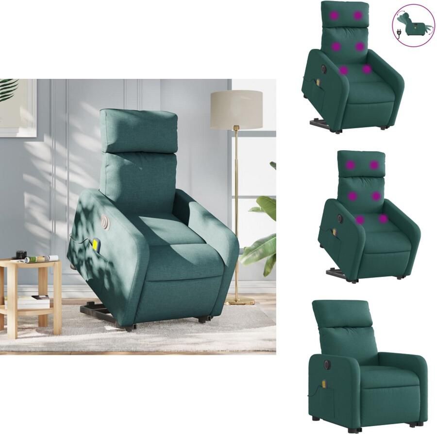VidaXL Elektrische Sta-op-massagestoel Elektrische Sta-op-massagestoelen Massagestoel Sta-op-massagestoel elektrisch verstelbaar stof donkergroen - Foto 2