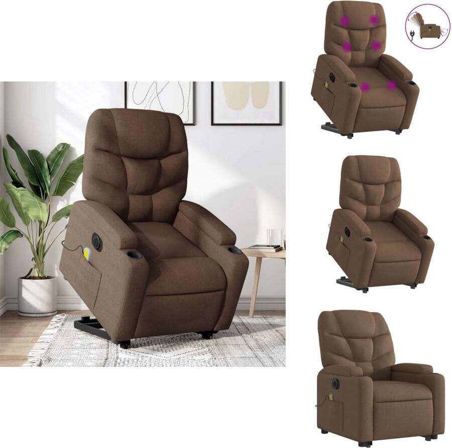 VidaXL Elektrische Sta-op-massagestoel Elektrische Sta-op-massagestoelen Massagestoel Sta-op-massagestoel elektrisch verstelbaar stof bruin