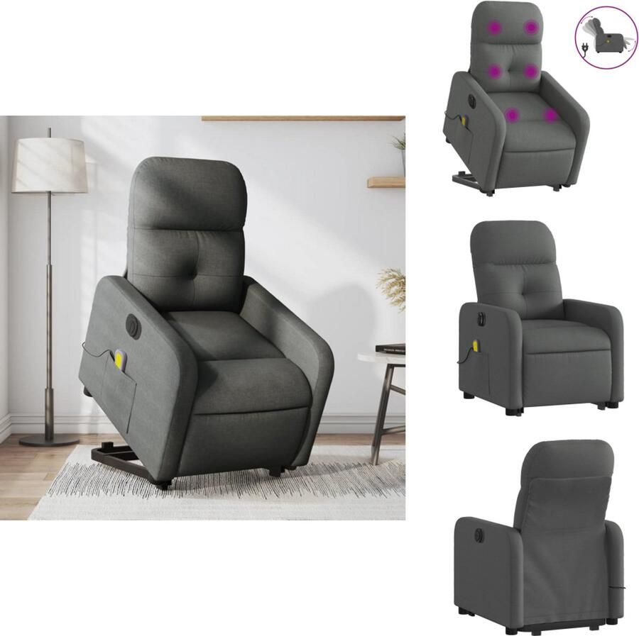 VidaXL Elektrische Sta-op-massagestoel Elektrische Sta-op-massagestoelen Massagestoel Sta-op-massagestoel elektrisch verstelbaar stof donkergrijs