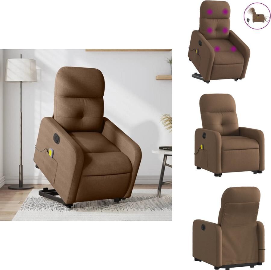 VidaXL Elektrische Sta-op-massagestoel Elektrische Sta-op-massagestoelen Massagestoel Sta-op-massagestoel elektrisch verstelbaar stof bruin