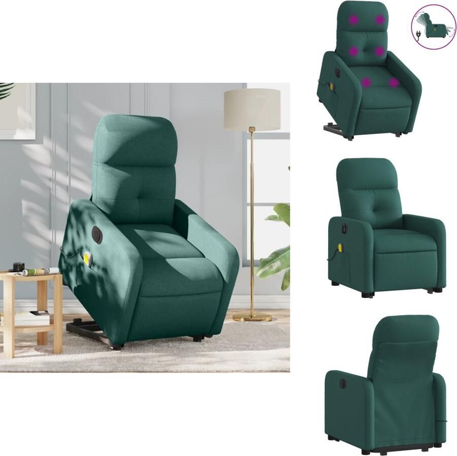 VidaXL Elektrische Sta-op-massagestoel Elektrische Sta-op-massagestoelen Massagestoel Sta-op-massagestoel elektrisch verstelbaar stof donkergroen