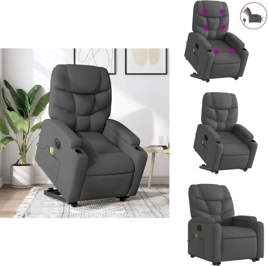 VidaXL Elektrische Sta-op-massagestoel Elektrische Sta-op-massagestoelen Massagestoel Sta-op-massagestoel elektrisch verstelbaar stof donkergrijs - Foto 2