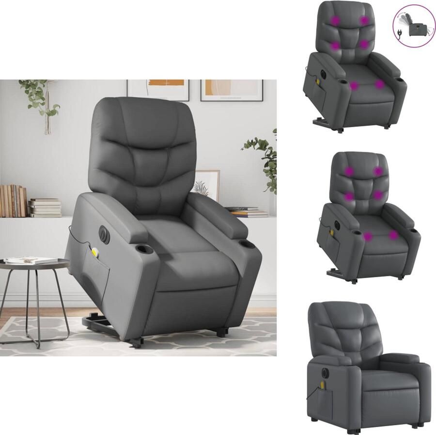 VidaXL Elektrische Sta-op-massagestoel Elektrische Sta-op-massagestoelen Sta-op-massagestoel elektrisch kunstleer grijs