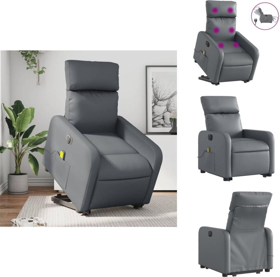 VidaXL Elektrische Sta-op-massagestoel Elektrische Sta-op-massagestoelen Sta-op-massagestoel elektrisch kunstleer grijs
