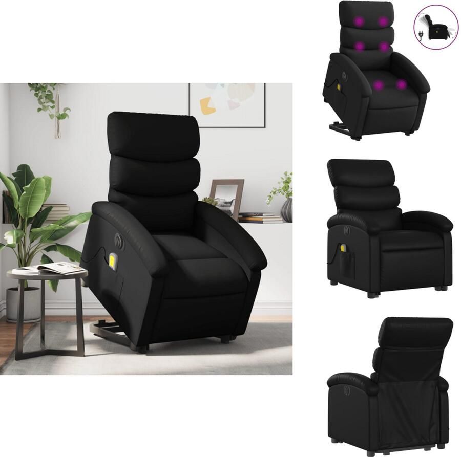 VidaXL Elektrische Sta-op-massagestoel Elektrische Sta-op-massagestoelen Sta-op-massagestoel elektrisch kunstleer zwart