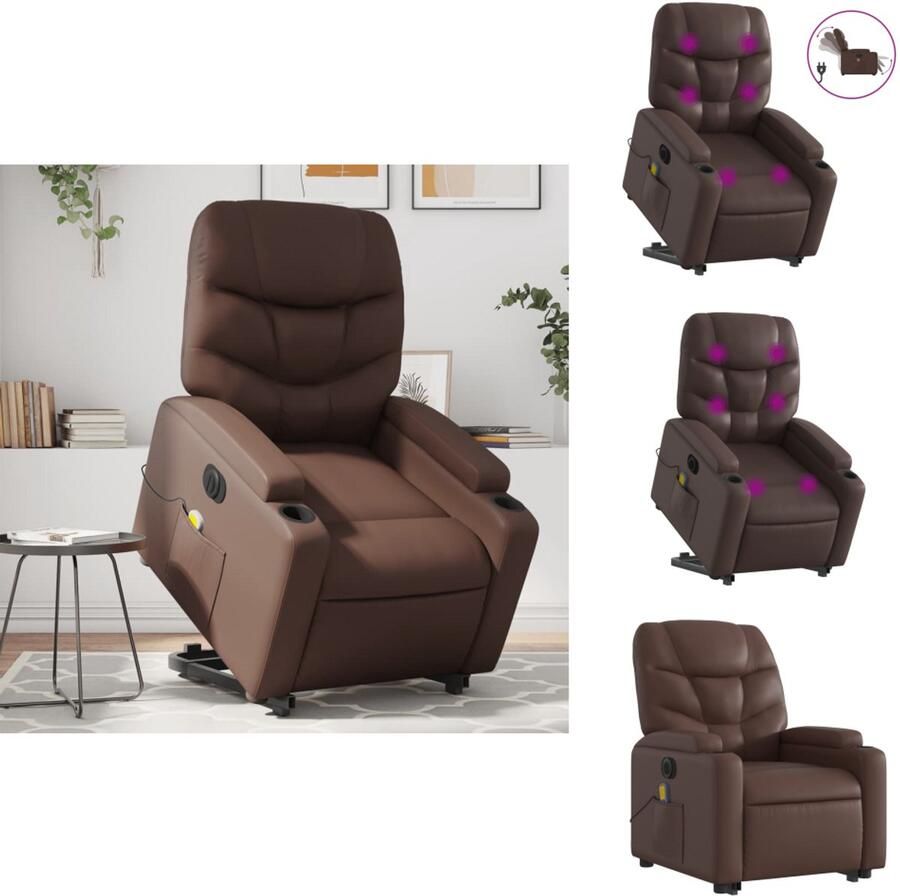 VidaXL Elektrische Sta-op-massagestoel Elektrische Sta-op-massagestoelen Sta-op-massagestoel elektrisch kunstleer bruin - Foto 2
