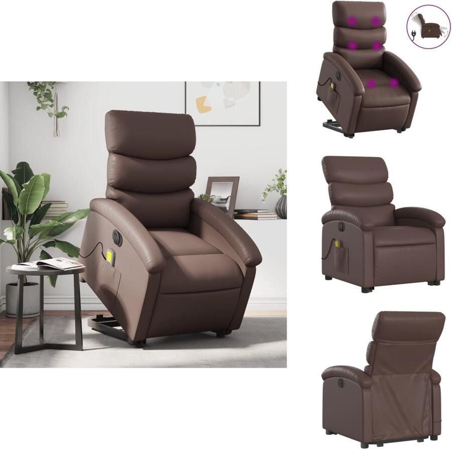 VidaXL Elektrische Sta-op-massagestoel Elektrische Sta-op-massagestoelen Sta-op-massagestoel elektrisch kunstleer bruin