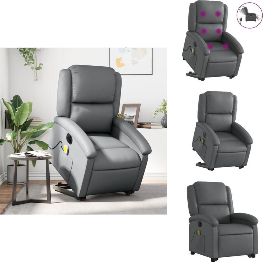VidaXL Elektrische Sta-op-massagestoel Elektrische Sta-op-massagestoelen Sta-op-massagestoel elektrisch kunstleer grijs