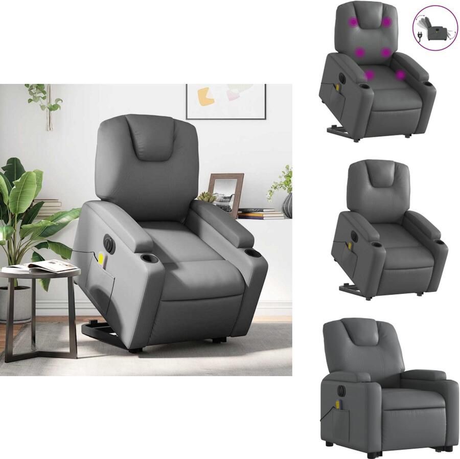 VidaXL Elektrische Sta-op-massagestoel Elektrische Sta-op-massagestoelen Sta-op-massagestoel elektrisch kunstleer grijs