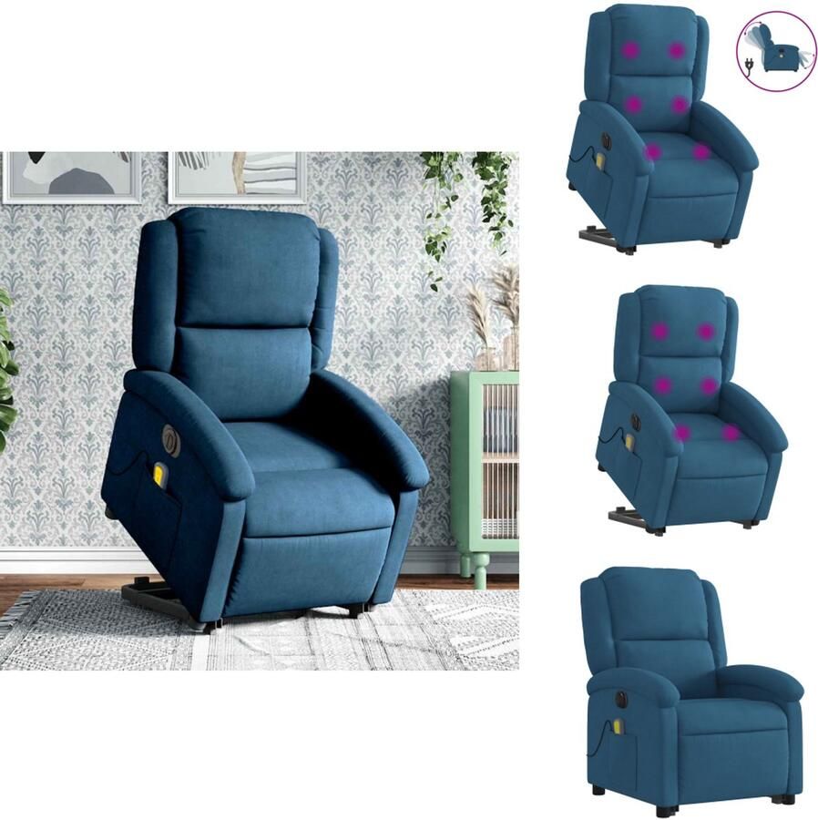 VidaXL Elektrische Sta-op-massagestoel Elektrische Sta-op-massagestoelen Sta-op-massagestoel elektrisch verstelbaar fluweel blauw