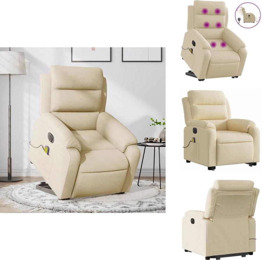 VidaXL Elektrische Sta-op-massagestoel Elektrische Sta-op-massagestoelen Sta-opstoel Sta-opstoelen Sta-op-massagestoel elektrisch verstelbaar stof crèmekleurig