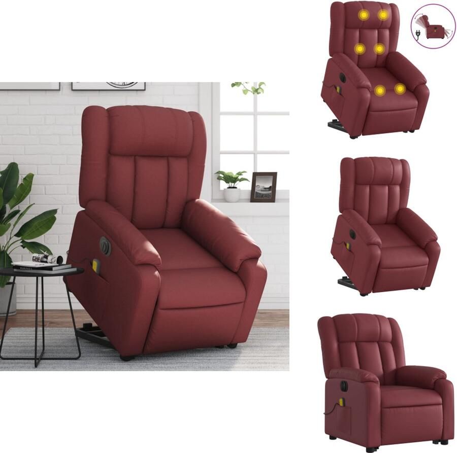 VidaXL Elektrische Sta-op-massagestoel Elektrische Sta-op-massagestoelen Sta-opstoel Sta-opstoelen Sta-op-massagestoel elektrisch kunstleer wijnrood