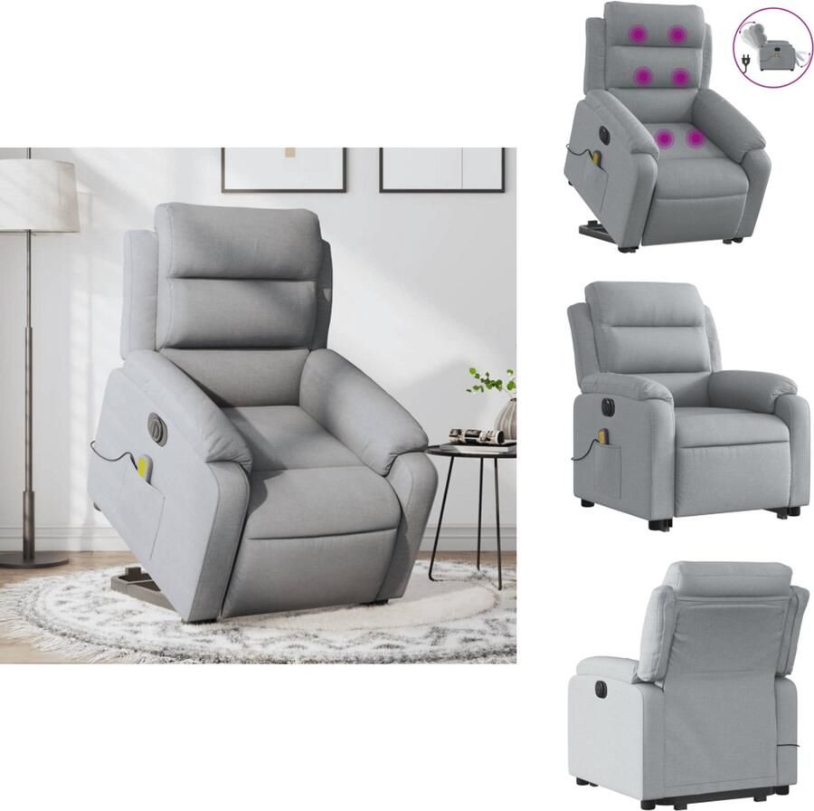 VidaXL Elektrische Sta-op-massagestoel Elektrische Sta-op-massagestoelen Sta-opstoel Sta-opstoelen Sta-op-massagestoel elektrisch verstelbaar stof lichtgrijs - Foto 3