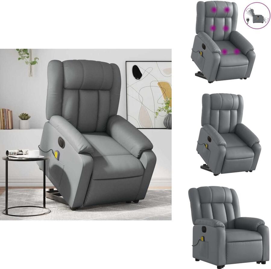 VidaXL Elektrische Sta-op-massagestoel Elektrische Sta-op-massagestoelen Sta-opstoel Sta-opstoelen Sta-op-massagestoel elektrisch kunstleer grijs