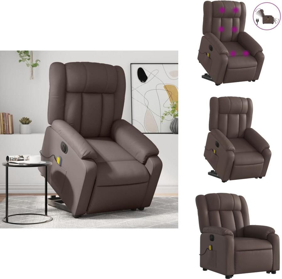 VidaXL Elektrische Sta-op-massagestoel Elektrische Sta-op-massagestoelen Sta-opstoel Sta-opstoelen Sta-op-massagestoel elektrisch kunstleer bruin