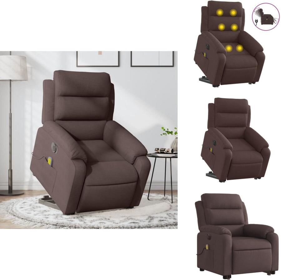 VidaXL Elektrische Sta-op-massagestoel Elektrische Sta-op-massagestoelen Sta-opstoel Sta-opstoelen Sta-op-massagestoel elektrisch verstelbaar stof donkerbruin