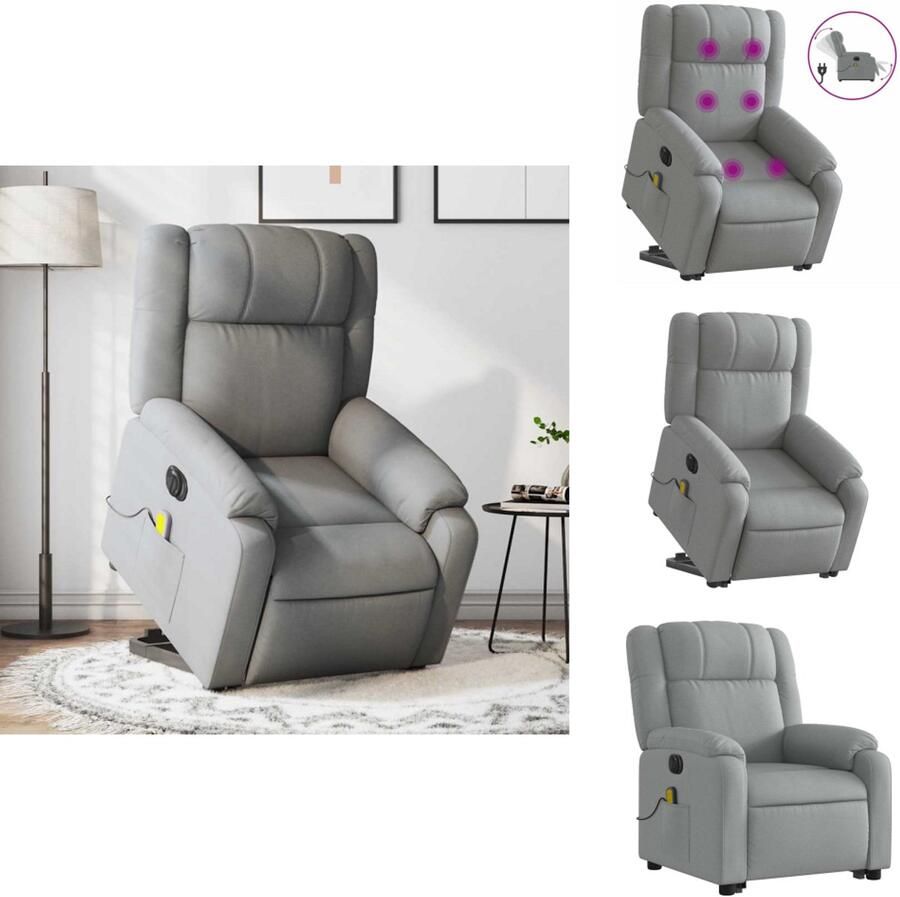 VidaXL Elektrische Sta-op-massagestoel Elektrische Sta-op-massagestoelen Sta-opstoel Staopstoel Sta-op-massagestoel elektrisch verstelbaar stof lichtgrijs - Foto 2