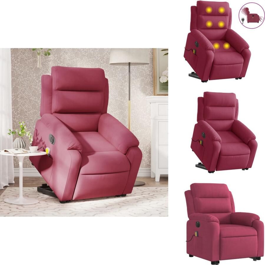 VidaXL Elektrische Sta-op-massagestoel Elektrische Sta-op-massagestoelen Sta-opstoel Staopstoel Sta-op-massagestoel elektrisch verstelbaar fluweel wijnrood