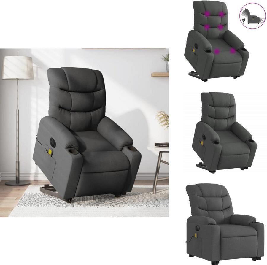 VidaXL Elektrische Sta-op-massagestoel Elektrische Sta-op-massagestoelen Sta-opstoel Staopstoel Sta-op-massagestoel elektrisch verstelbaar stof donkergrijs
