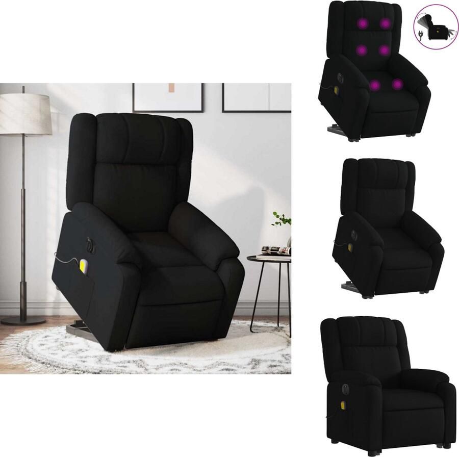VidaXL Elektrische Sta-op-massagestoel Elektrische Sta-op-massagestoelen Sta-opstoel Staopstoel Sta-op-massagestoel elektrisch verstelbaar stof zwart