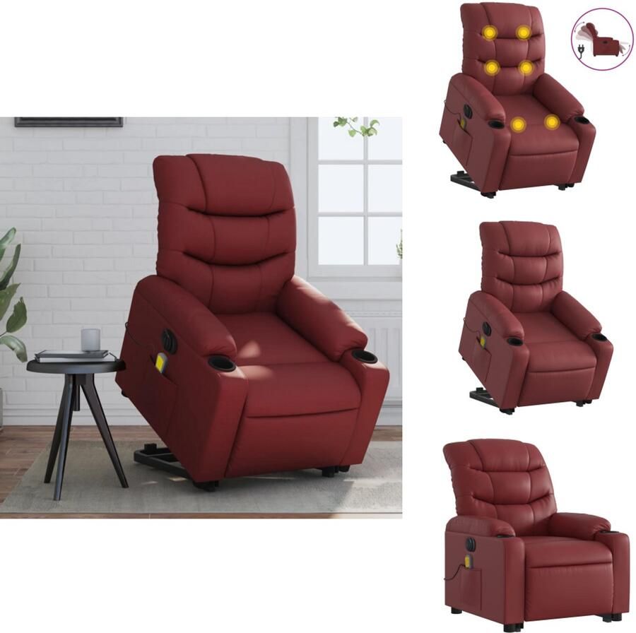 VidaXL Elektrische Sta-op-massagestoel Elektrische Sta-op-massagestoelen Sta-opstoel Staopstoel Sta-op-massagestoel elektrisch kunstleer wijnrood
