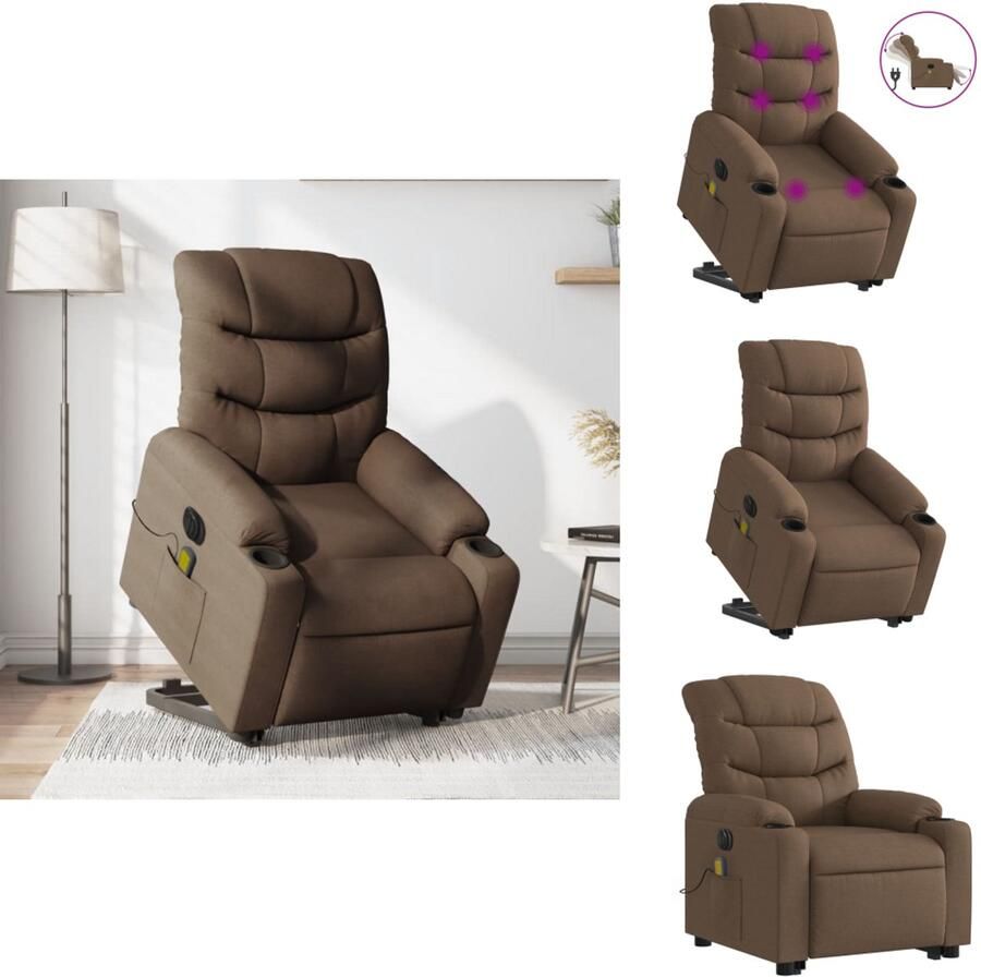 VidaXL Elektrische Sta-op-massagestoel Elektrische Sta-op-massagestoelen Sta-opstoel Staopstoel Sta-op-massagestoel elektrisch verstelbaar stof bruin