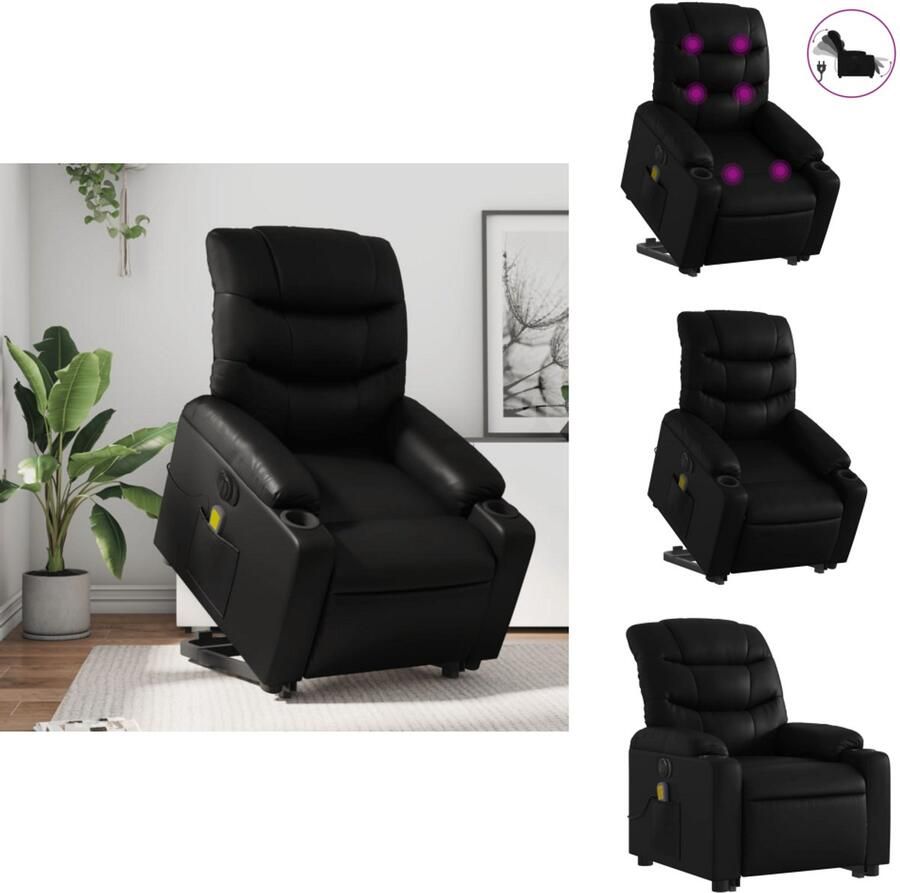 VidaXL Elektrische Sta-op-massagestoel Elektrische Sta-op-massagestoelen Sta-opstoel Staopstoel Sta-op-massagestoel elektrisch kunstleer zwart