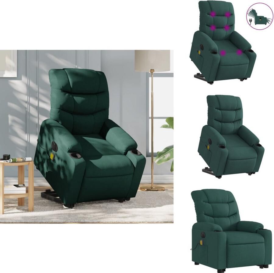 VidaXL Elektrische Sta-op-massagestoel Elektrische Sta-op-massagestoelen Sta-opstoel Staopstoel Sta-op-massagestoel elektrisch verstelbaar stof donkergroen