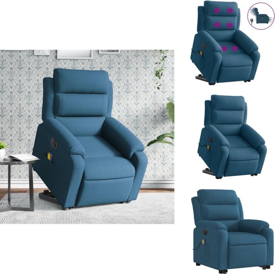 VidaXL Elektrische Sta-op-massagestoel Elektrische Sta-op-massagestoelen Sta-opstoel Staopstoel Sta-op-massagestoel elektrisch verstelbaar fluweel blauw