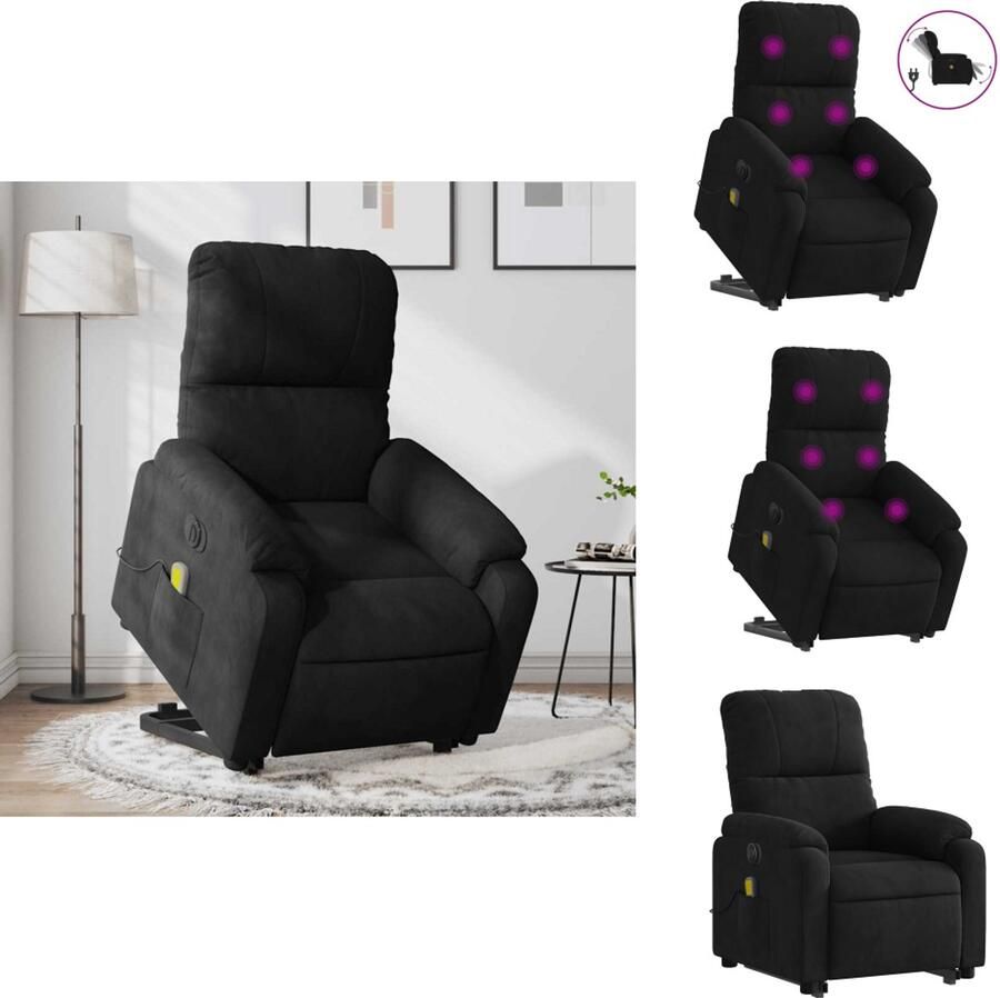 VidaXL Elektrische Sta-op-massagestoel Elektrische Sta-op-massagestoelen Sta-opstoel Staopstoel Sta-op-massagestoel elektrisch verstelbaar microvezelstof zwart