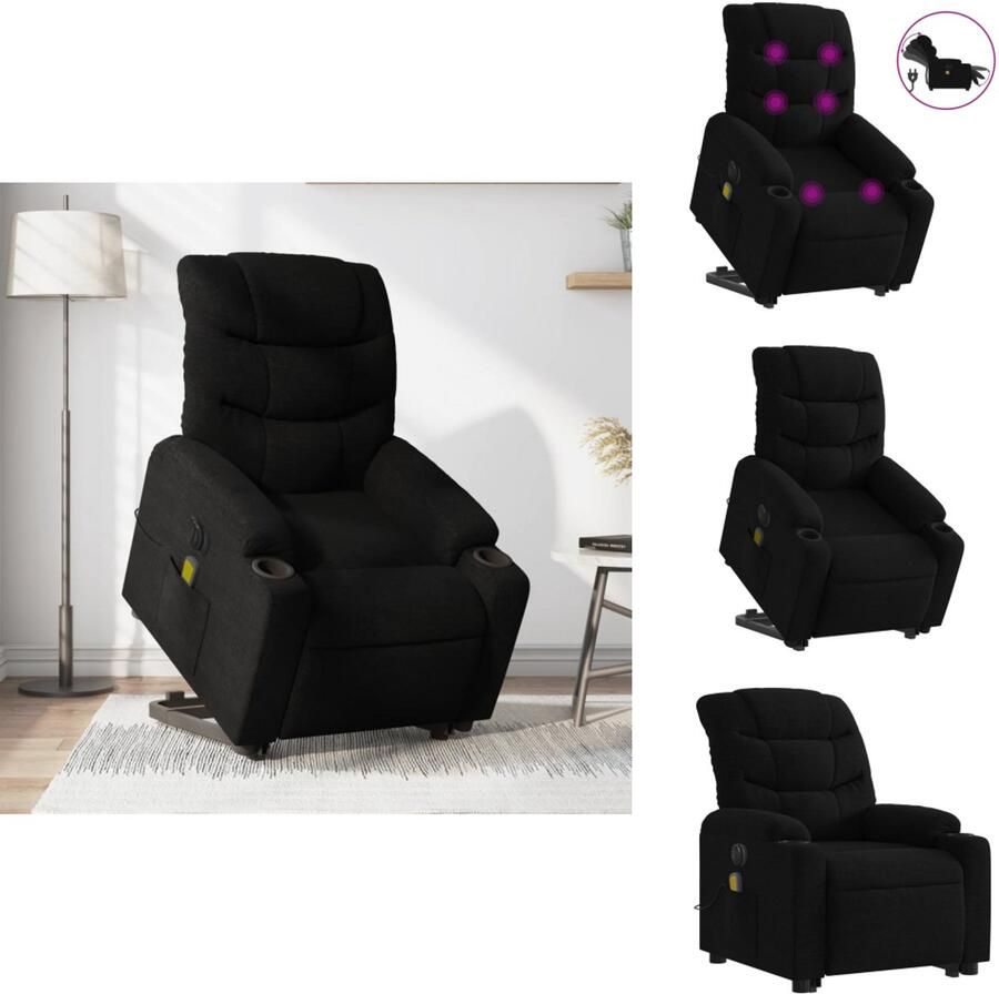 VidaXL Elektrische Sta-op-massagestoel Elektrische Sta-op-massagestoelen Sta-opstoel Staopstoel Sta-op-massagestoel elektrisch verstelbaar stof zwart