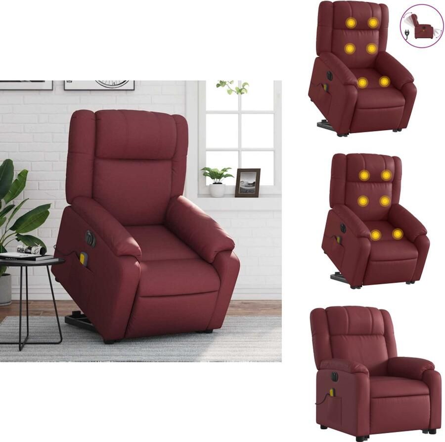VidaXL Elektrische Sta-op-massagestoel Elektrische Sta-op-massagestoelen Sta-opstoel Staopstoel Sta-op-massagestoel elektrisch kunstleer wijnrood - Foto 2