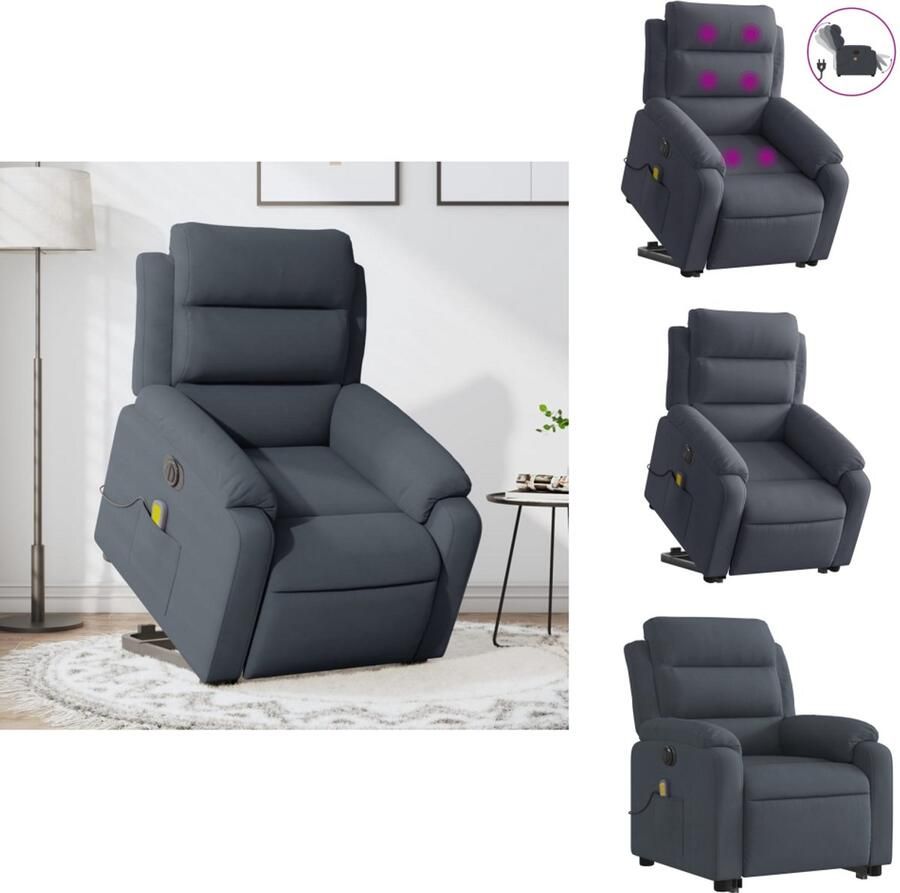 VidaXL Elektrische Sta-op-massagestoel Elektrische Sta-op-massagestoelen Sta-opstoel Staopstoel Sta-op-massagestoel elektrisch verstelbaar fluweel donkergrijs