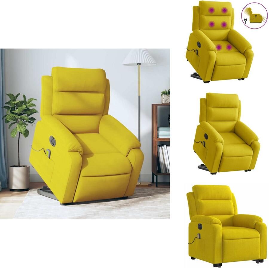 VidaXL Elektrische Sta-op-massagestoel Elektrische Sta-op-massagestoelen Sta-opstoel Staopstoel Sta-op-massagestoel elektrisch verstelbaar fluweel geel