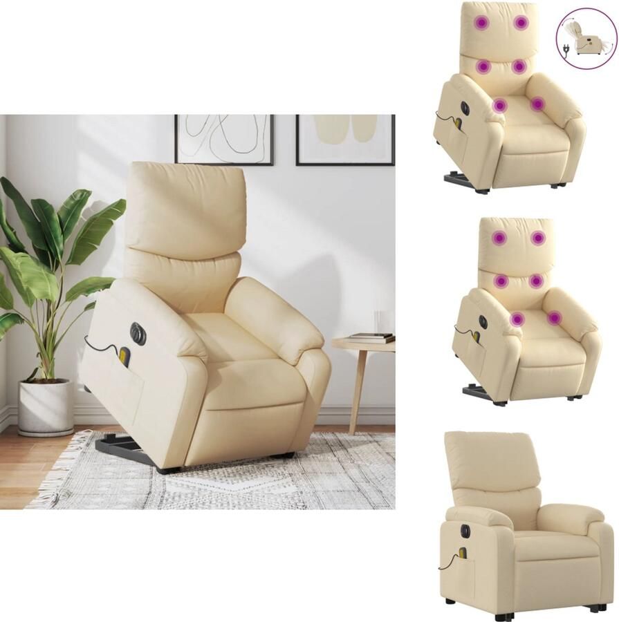 VidaXL Elektrische Sta-op-massagestoel Elektrische Sta-op-massagestoelen Sta-opstoel Staopstoel Sta-op-massagestoel elektrisch verstelbaar stof crèmekleurig