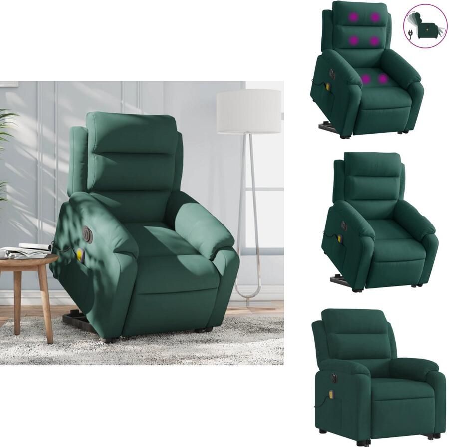 VidaXL Elektrische Sta-op-massagestoel Elektrische Sta-op-massagestoelen Sta-opstoel Staopstoel Sta-op-massagestoel elektrisch verstelbaar fluweel donkergroen