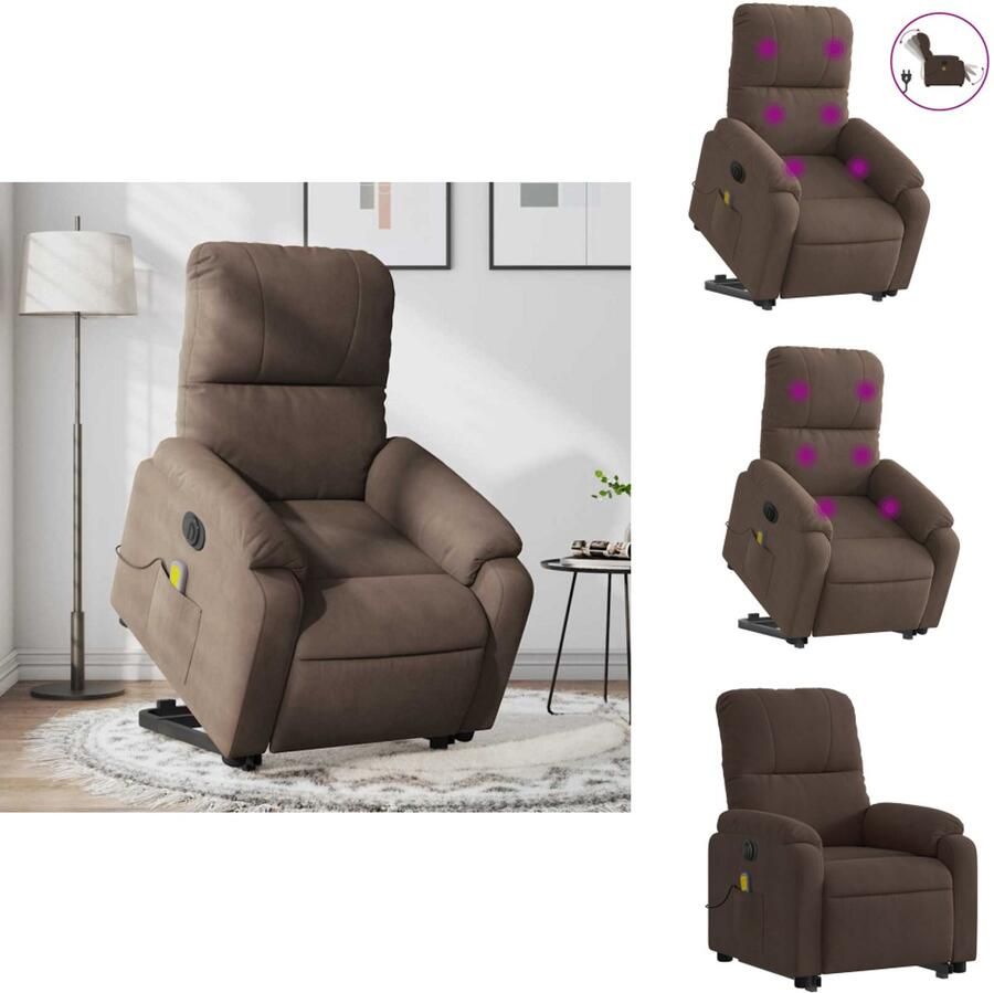 VidaXL Elektrische Sta-op-massagestoel Elektrische Sta-op-massagestoelen Sta-opstoel Staopstoel Sta-op-massagestoel elektrisch verstelbaar microvezelstof bruin
