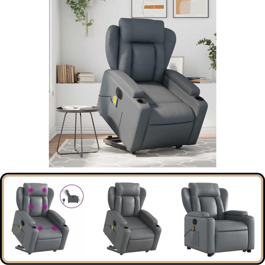 VidaXL Elektrische Sta-op Massagestoel Grijs Elektrische Stoel Massagerstoel Sta Op Stoel Ergonomische Stoel Lounge Stoel