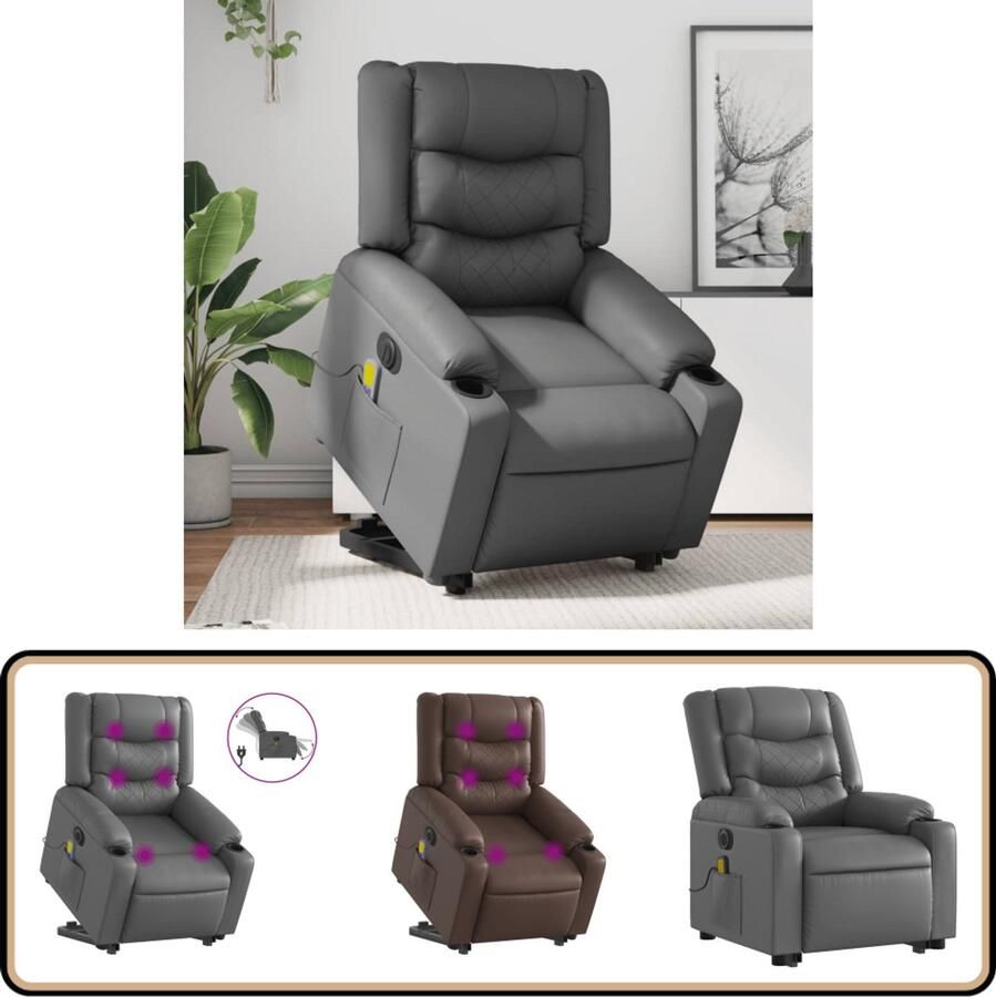 VidaXL Elektrische Sta-op Massagestoel Grijs Elektrische Stoel Massagerstoel Sta Op Stoel Loungestoel Relaxfauteuil - Foto 2