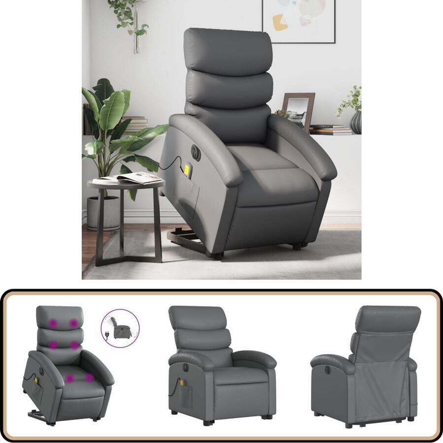 VidaXL Elektrische Sta-op Massagestoel Grijs Elektrische Stoel Massagerstoel Sta Op Stoel Loungestoel Relaxfauteuil