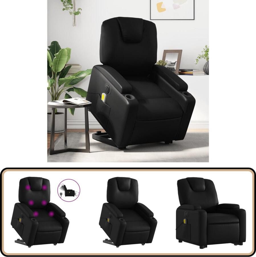 VidaXL Elektrische Sta-op-massagestoel Kunstleer Zwart Elektrische Sta-op-massagestoel Elektrische Sta-op-massagestoelen Sta-op-massagestoel