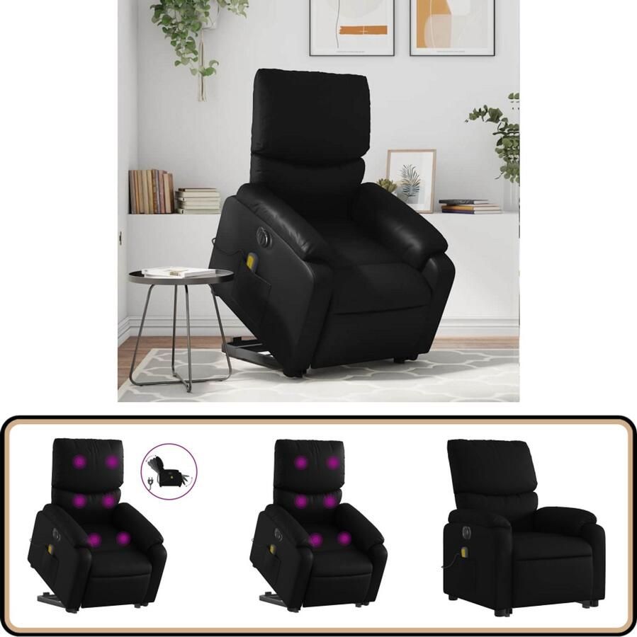VidaXL Elektrische Sta-op Massagestoel Kunstleer Zwart Elektrische Stoel Massagerstoel Sta Op Stoel Loungestoel Relaxfauteuil