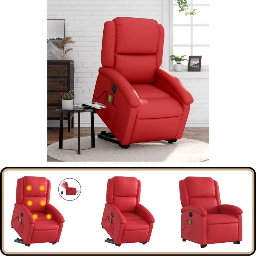 VidaXL Elektrische Sta-op Massagestoel Rood Sta-opstoel Massageruimtelijk Elektrische Stoel Loungestoel Relaxfauteuil