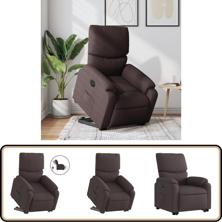 VidaXL Elektrische Sta-op-stoel Donkerbruin Stof Elektrische Sta-op-stoel Sta-opstoel Fauteuils Ergonomische Stoel Seniors Meubilair