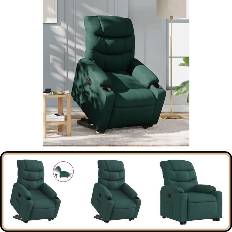 VidaXL Elektrische Sta-op-stoel Donkergroen Stof Elektrische Sta-op-stoel Sta-opstoel Rolstoelhoogte Ergonomische Stoel Luxe Fauteuil