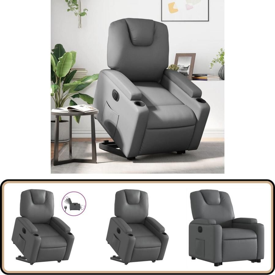 VidaXL Sta-op-massagestoel Elektrisch Kunstleer Grijs Elektrische Massagestoel Sta-opstoel Ergonomische Stoel Lounge Stoel Voetenbank - Foto 3