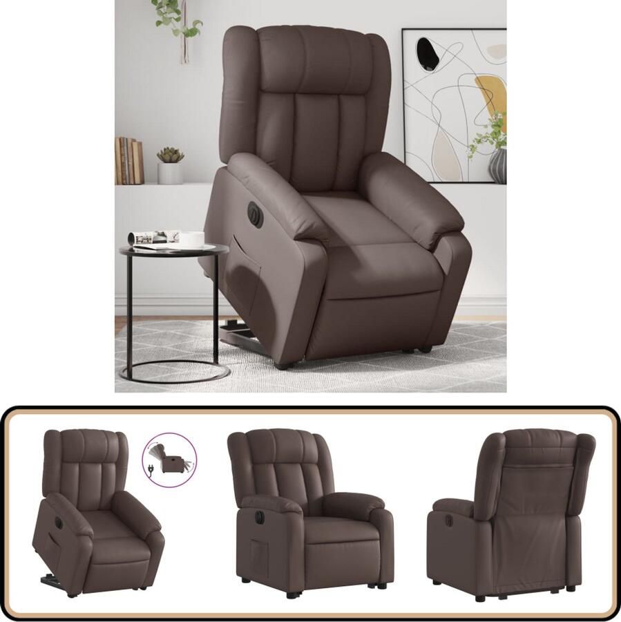 VidaXL Elektrische Sta-op-stoel Kunstleer Bruin Elektrische Sta-op-stoel Fauteuil Zitten Rusten Comfort