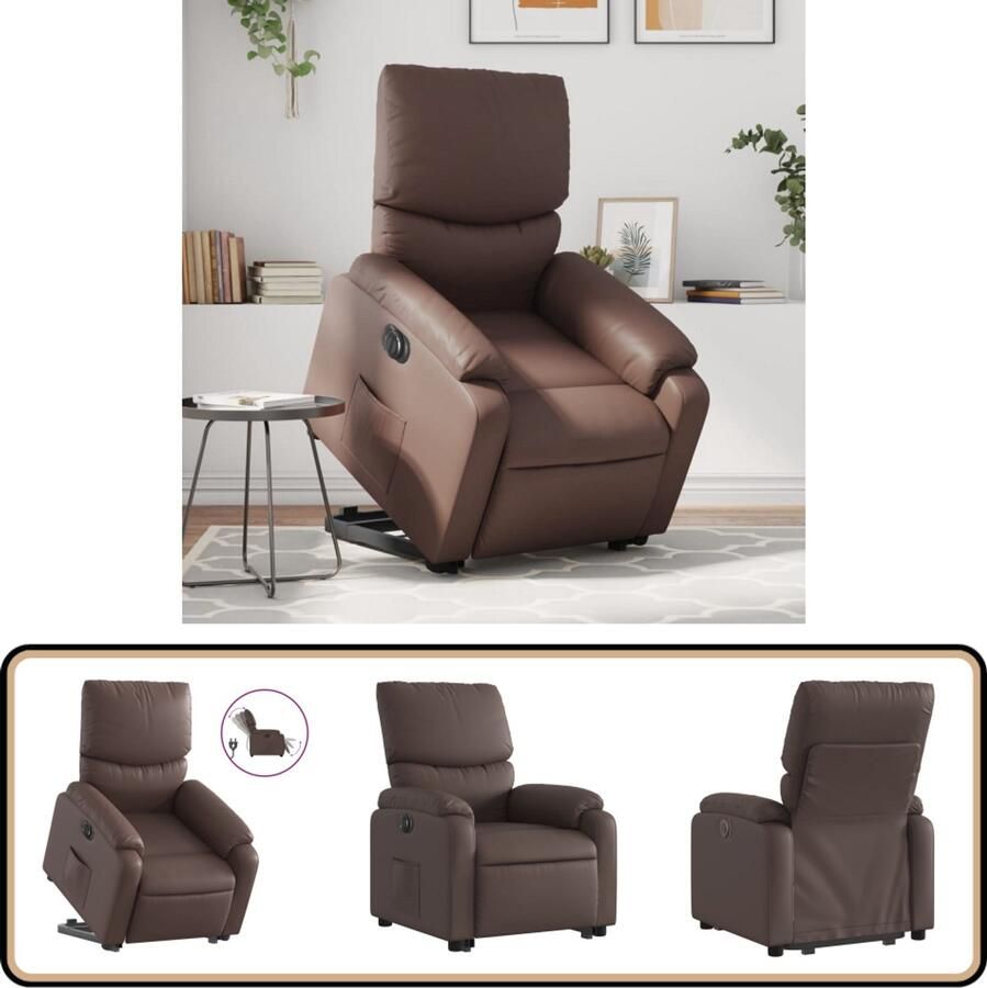 VidaXL Elektrische Sta-op-Stoel Kunstleer Bruin Elektrische Sta-op-stoel Sta-opstoel Fauteuils Loungestoelen Ergonomische Stoel